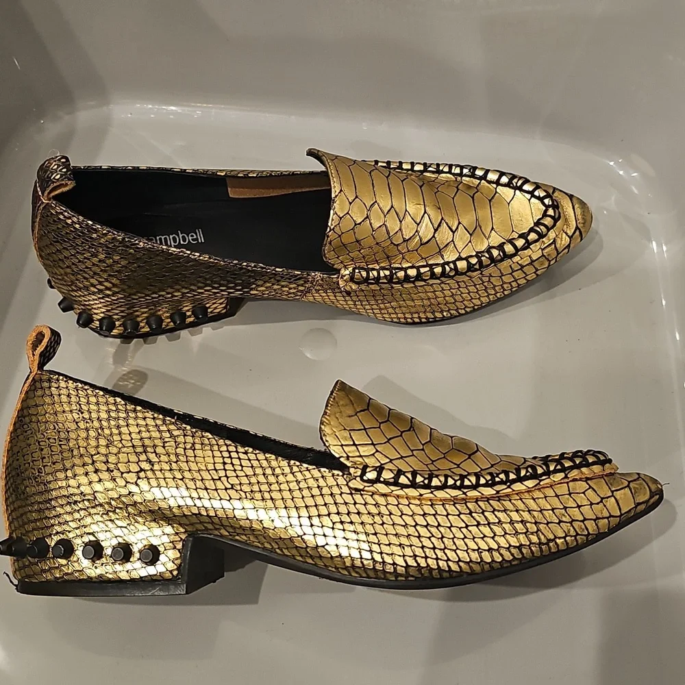 Jeffrey Campbell Metallic Gold Leather Loafers